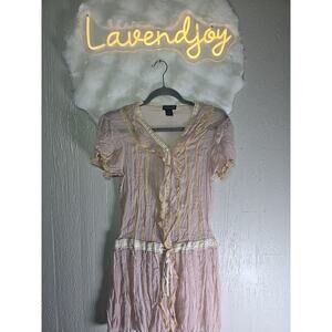 Y2K Pink Lace Babydoll Slip Dress XS Boho Ballet Feminine Coquette Whimsigoth
